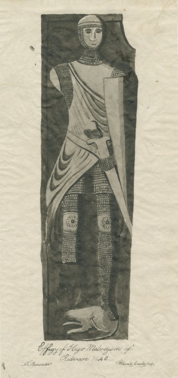 Mavesyn Ridware – Hugo Mavesyn sírja: szépia és tinta nyomkövetése, nd [?18. század vége] alkotó: Thomas Barrett