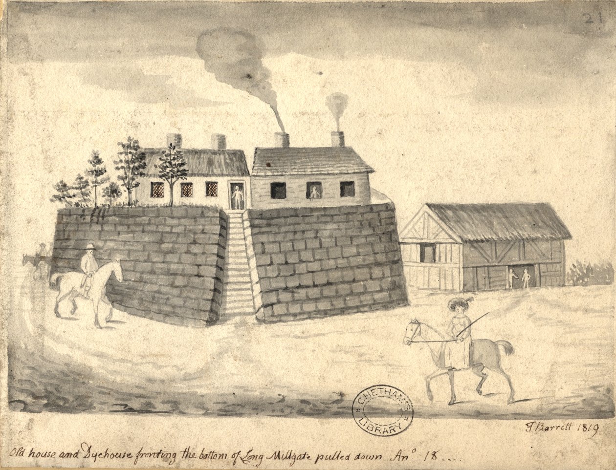 Old Dye House és Dye House, Manchester, 1819 (toll és tus, mosás, papír) alkotó: Thomas Barritt