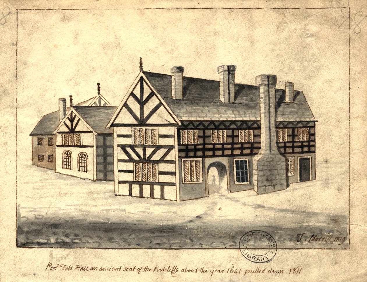 Pool Fold Hall, Manchester, 1819 (toll és tus, mosás, papír) alkotó: Thomas Barritt