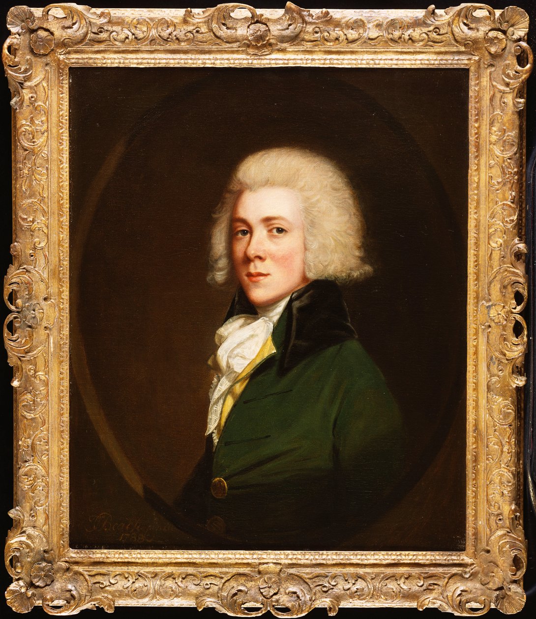 Reginald Pearch portréja, félhosszú, zöld kabátban, fehér szövetben, 1788 alkotó: Thomas Beach