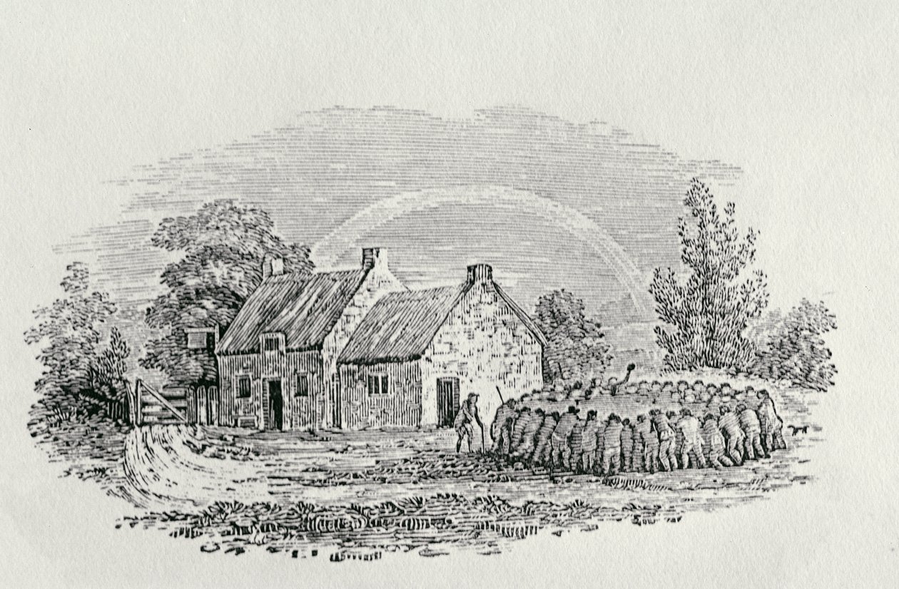 Cockfight Outside an Inn, 1801 körül, a Landbirdsből, 1805-ben jelent meg (metszet) alkotó: Thomas Bewick