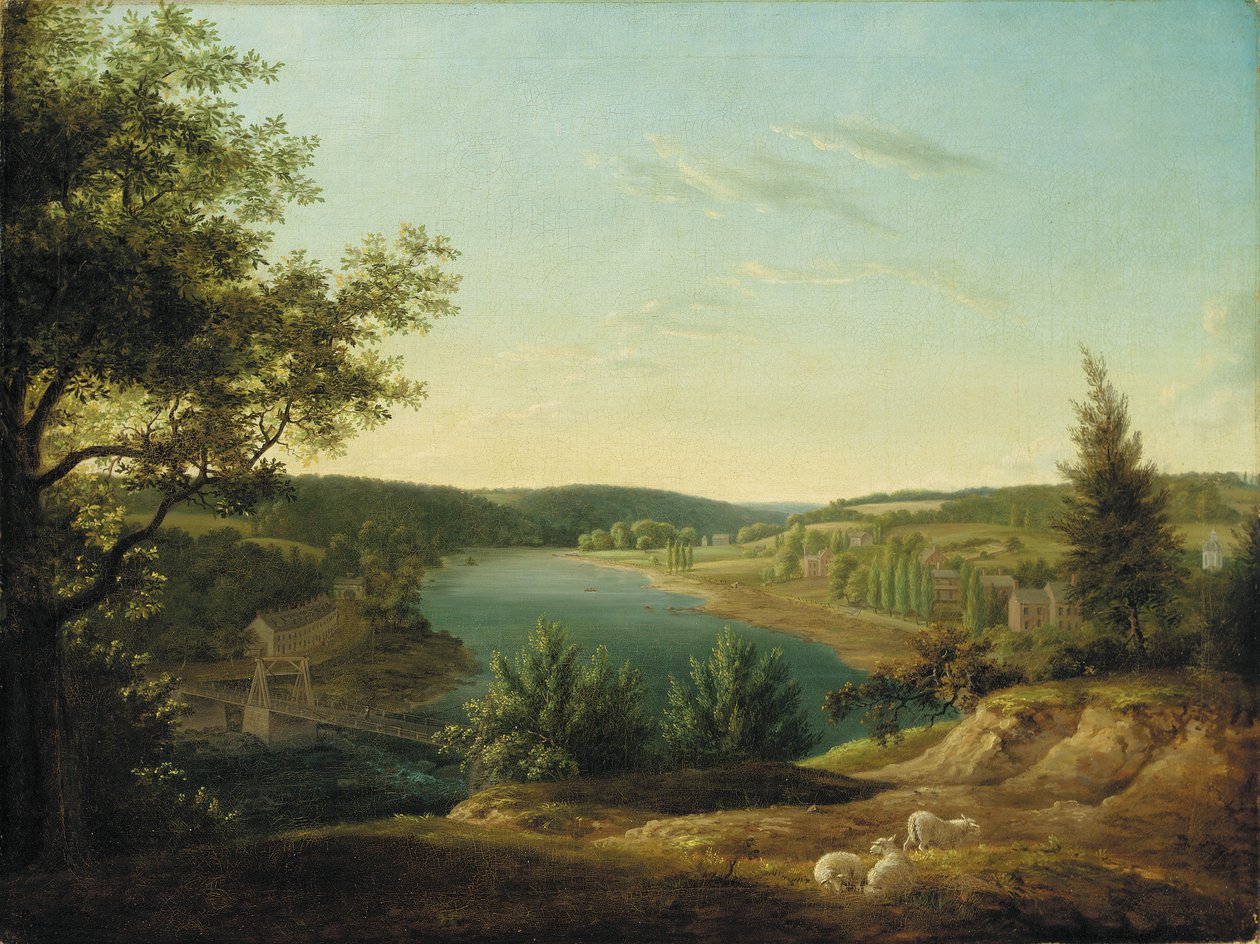 Kilátás a Lánchídra és a Schuylkill-vízesésre, öt mérföldre Philadelphiától alkotó: Thomas Birch