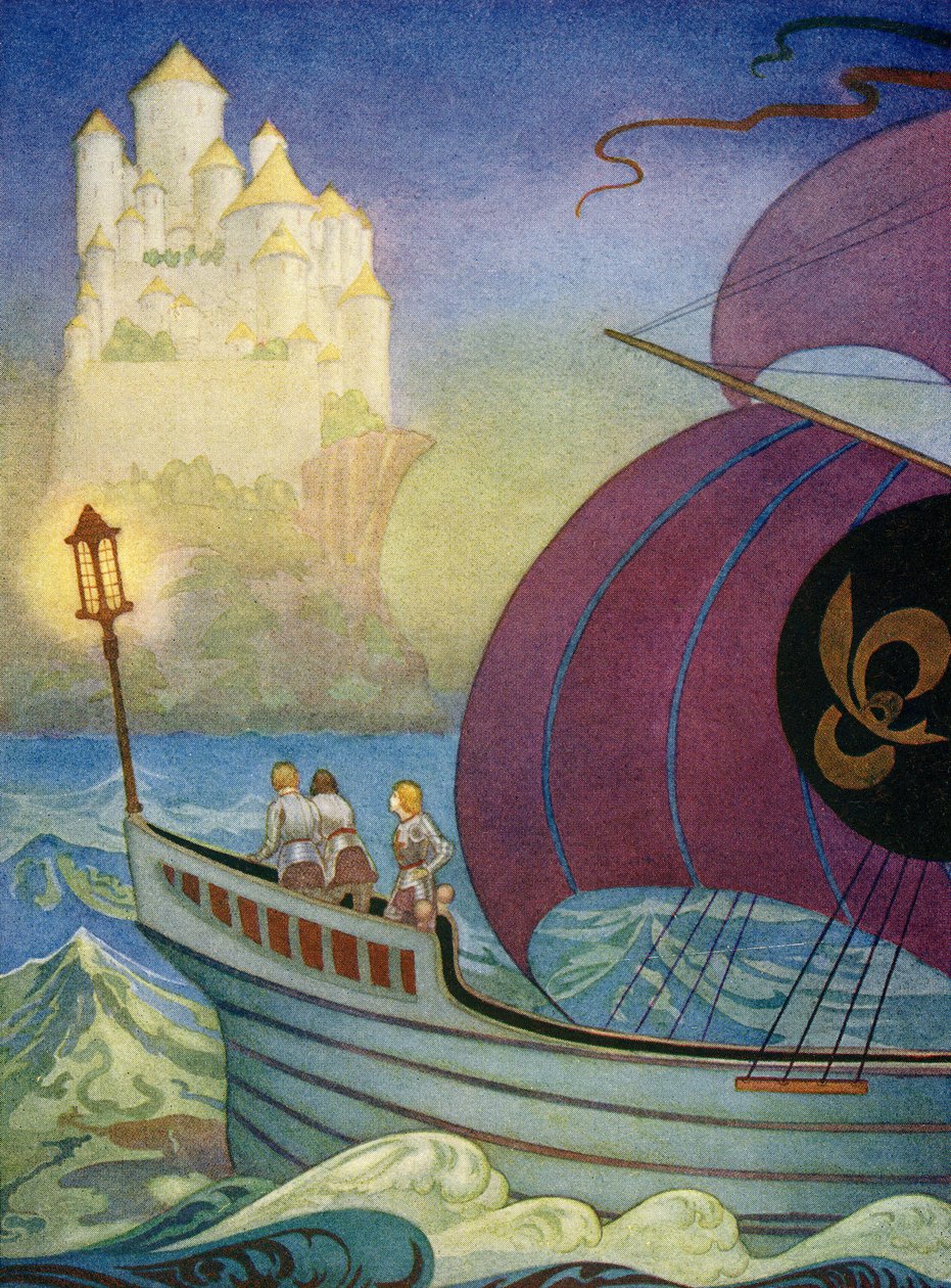 A Knight Perceval közeledik Camelothoz a tengeren alkotó: Thomas Blakeley Mackenzie