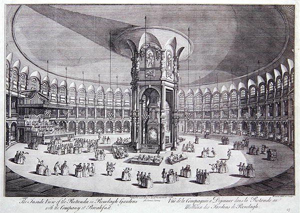 A Ranelagh Gardens-i Rotunda belső nézete a társasággal reggelizés közben, John Stowe "London és Westminster városainak áttekintése" című művéből. alkotó: Thomas Bowles