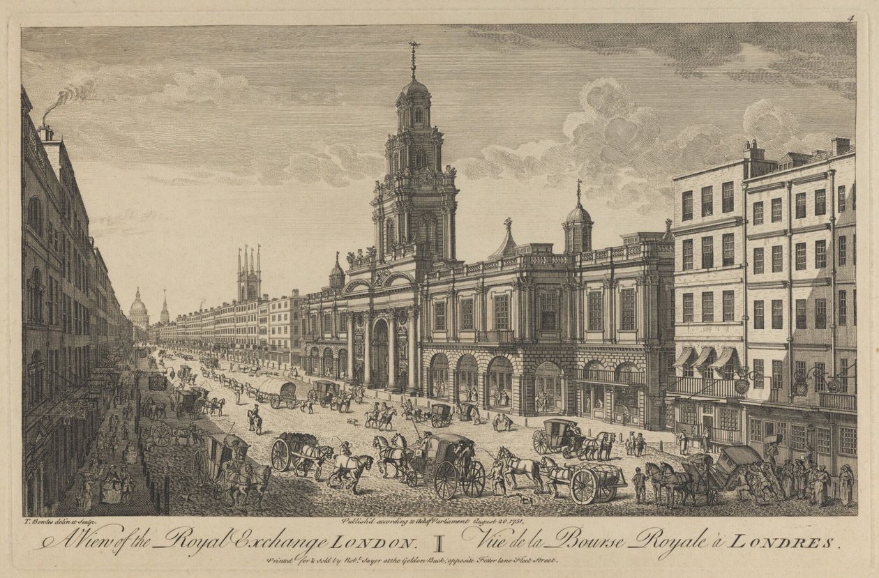 Kilátás a Royal Exchange Londonra, 1751 alkotó: Thomas Bowles