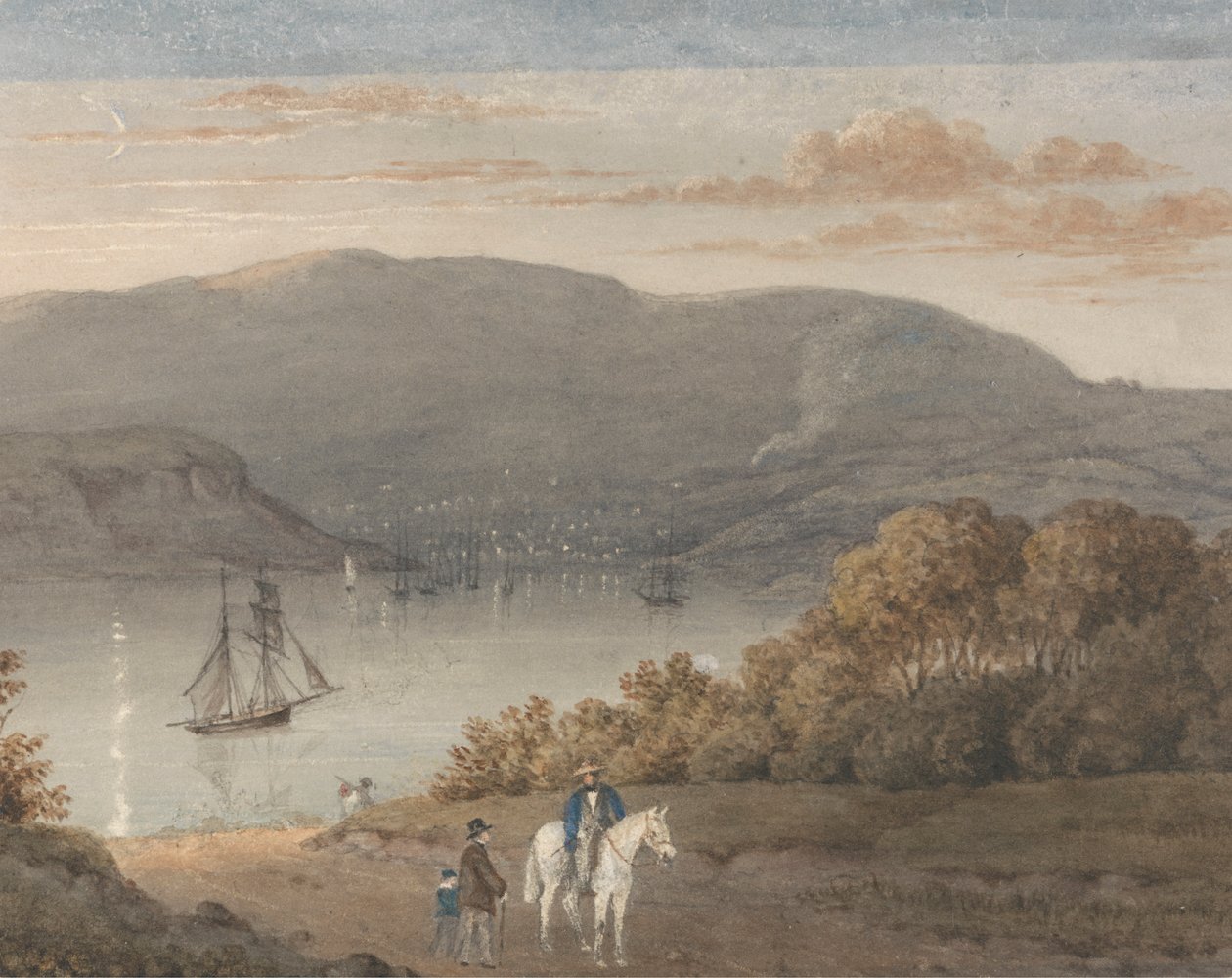 Port Louis a La Petite Montagne-ból (Alkonyat) lovassal és figurákkal az előtérben alkotó: Thomas Bradshaw