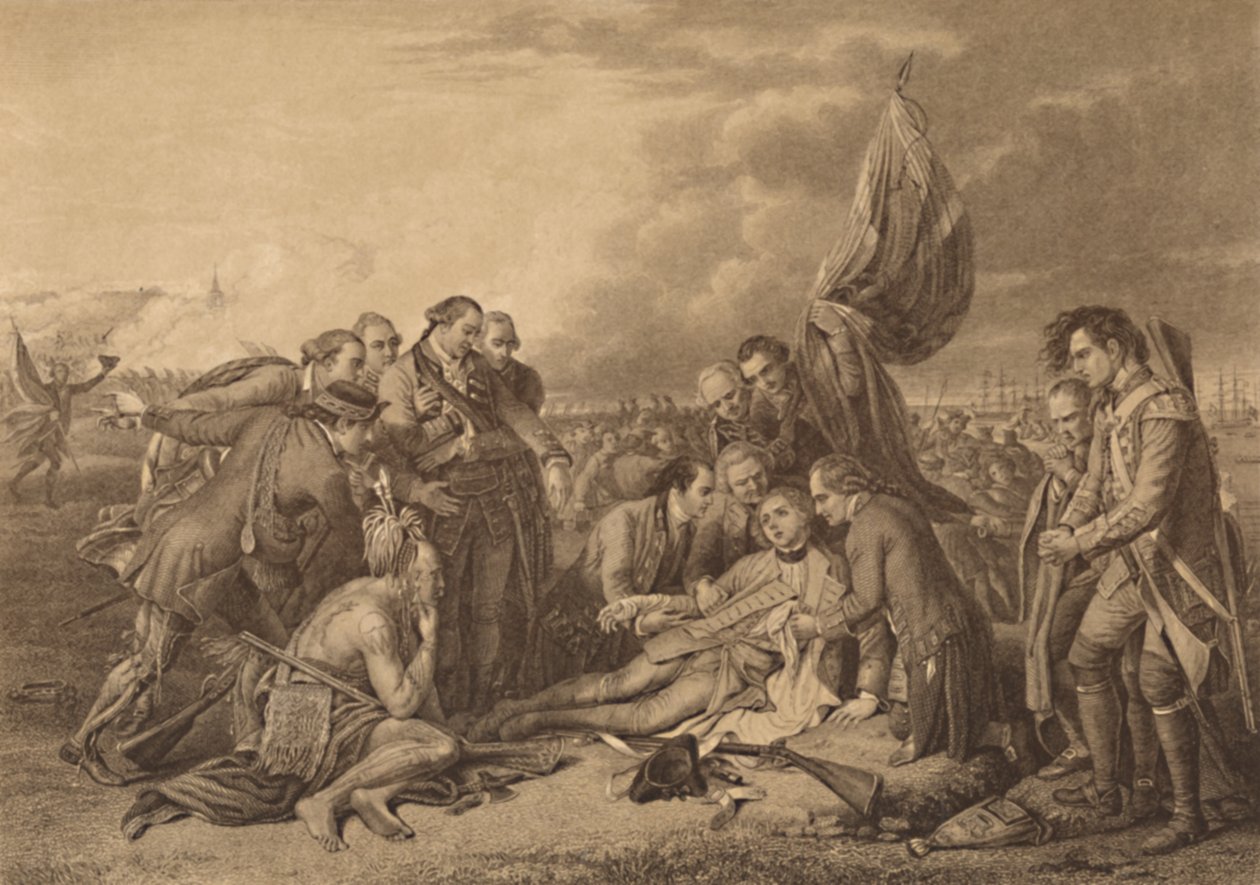 Wolfe tábornok halála Abraham magaslatain, Quebec, 1759. szeptember 13., 1886. alkotó: Thomas Brown