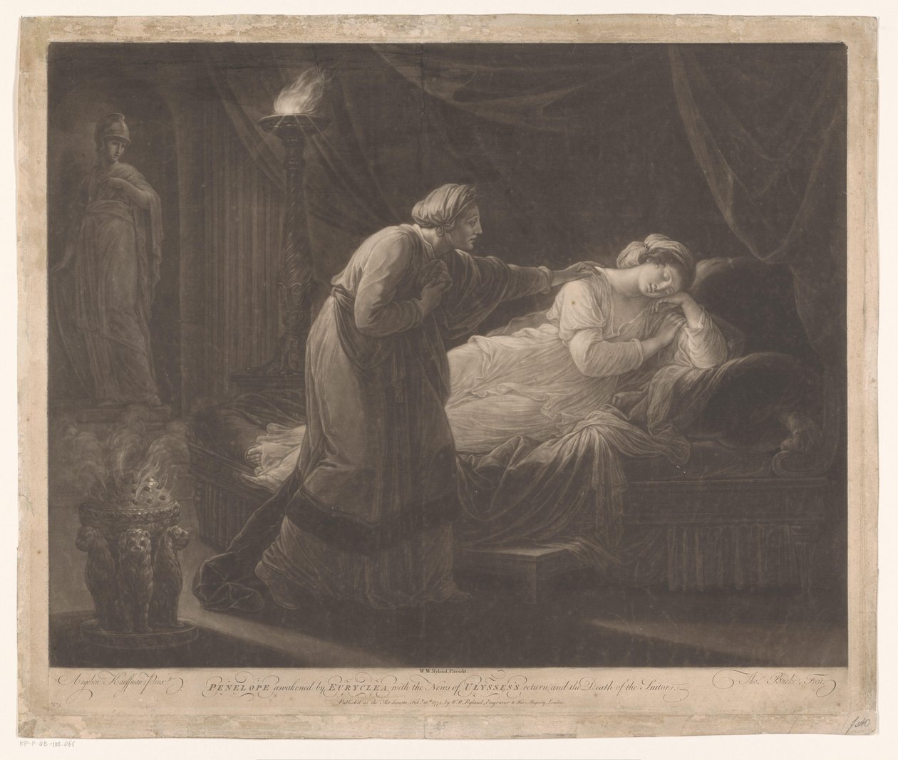 Penelope wordt gewekt ajtó Euryclea Penelopét Euriklea felébresztette, Ulysses visszatérésének hírével és az udvarlók halálával (cím a tárgyon) alkotó: Thomas Burke