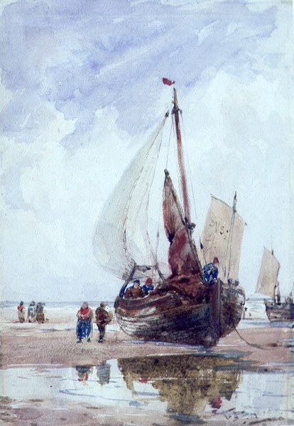 Egy strandon horgász smack (akvarell) alkotó: Thomas Bush Hardy