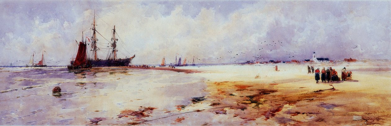Fisherfolk a Katwyk Sands-ban (testszín és akvarell papíron (a fedélzeten)) alkotó: Thomas Bush Hardy