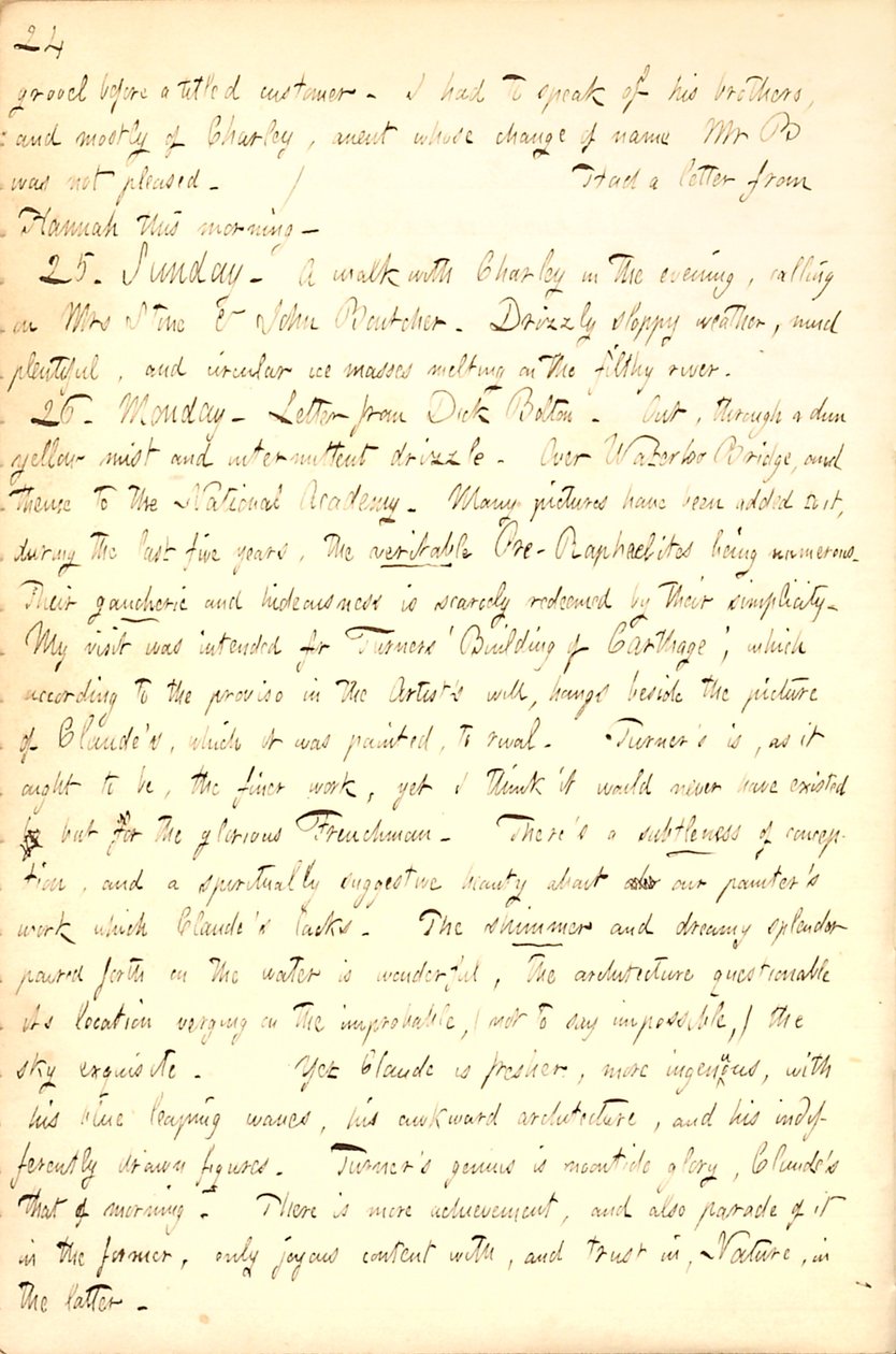 Leírja a londoni National Academy [Galéria] látogatását.     Átírás alkotó: Thomas Butler Gunn