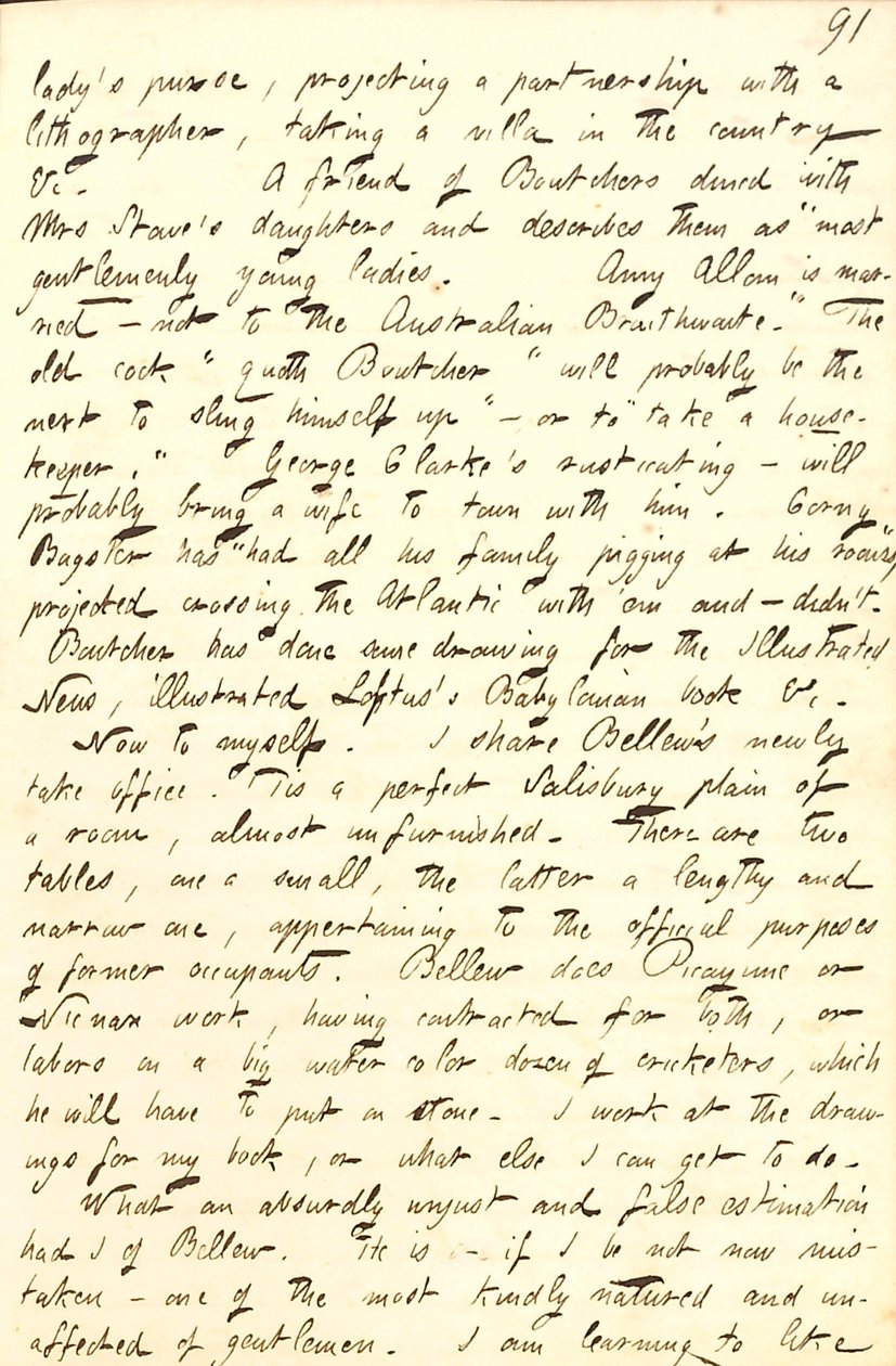 Ismerteti az irodát, amelyet Frank Bellew -vel oszt meg, és William Boutcher levelét.     Átirat alkotó: Thomas Butler Gunn