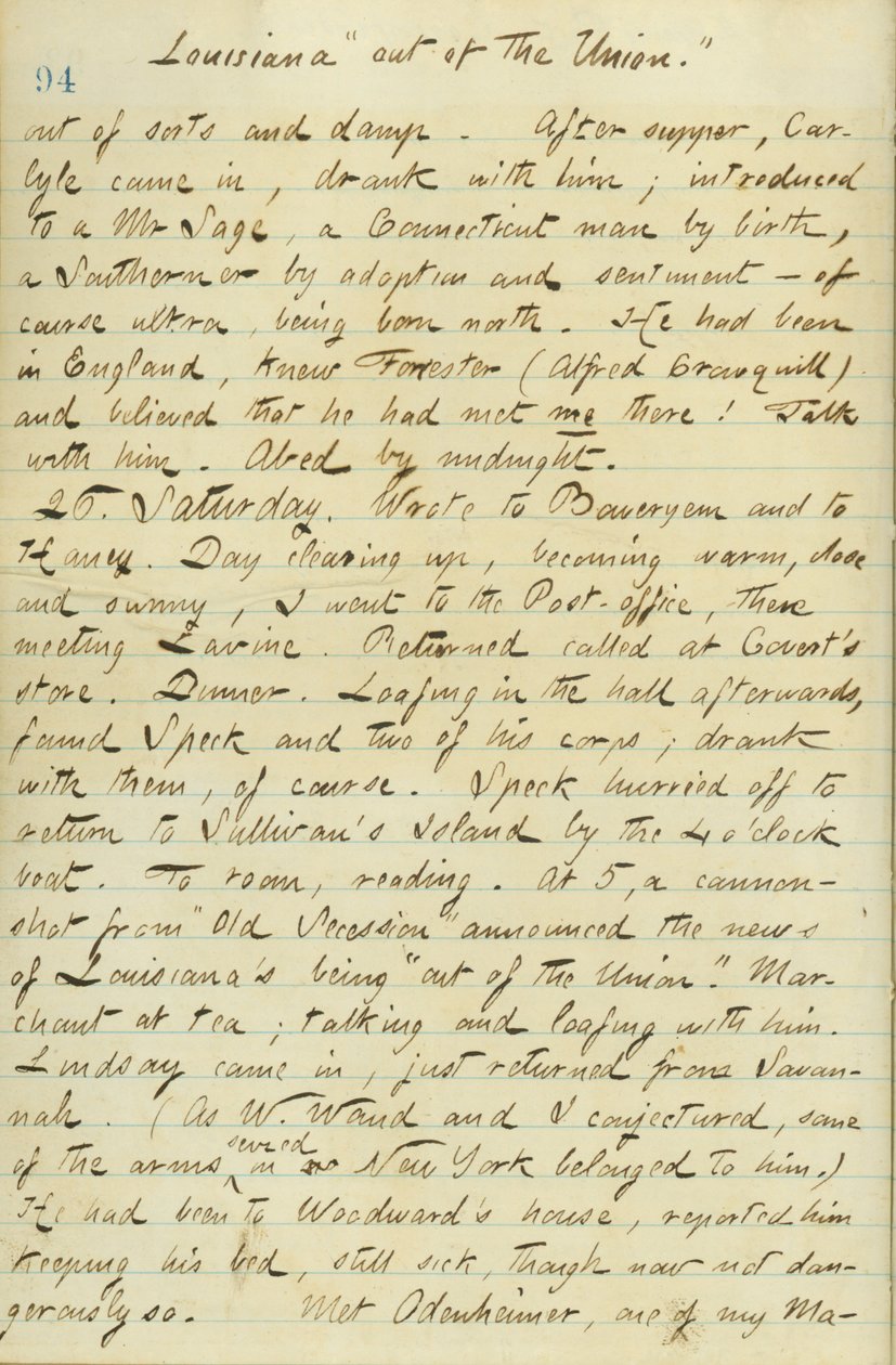 Thomas Butler Gunn naplói- 15. kötet, 104. oldal, 1861. január 25. alkotó: Thomas Butler Gunn