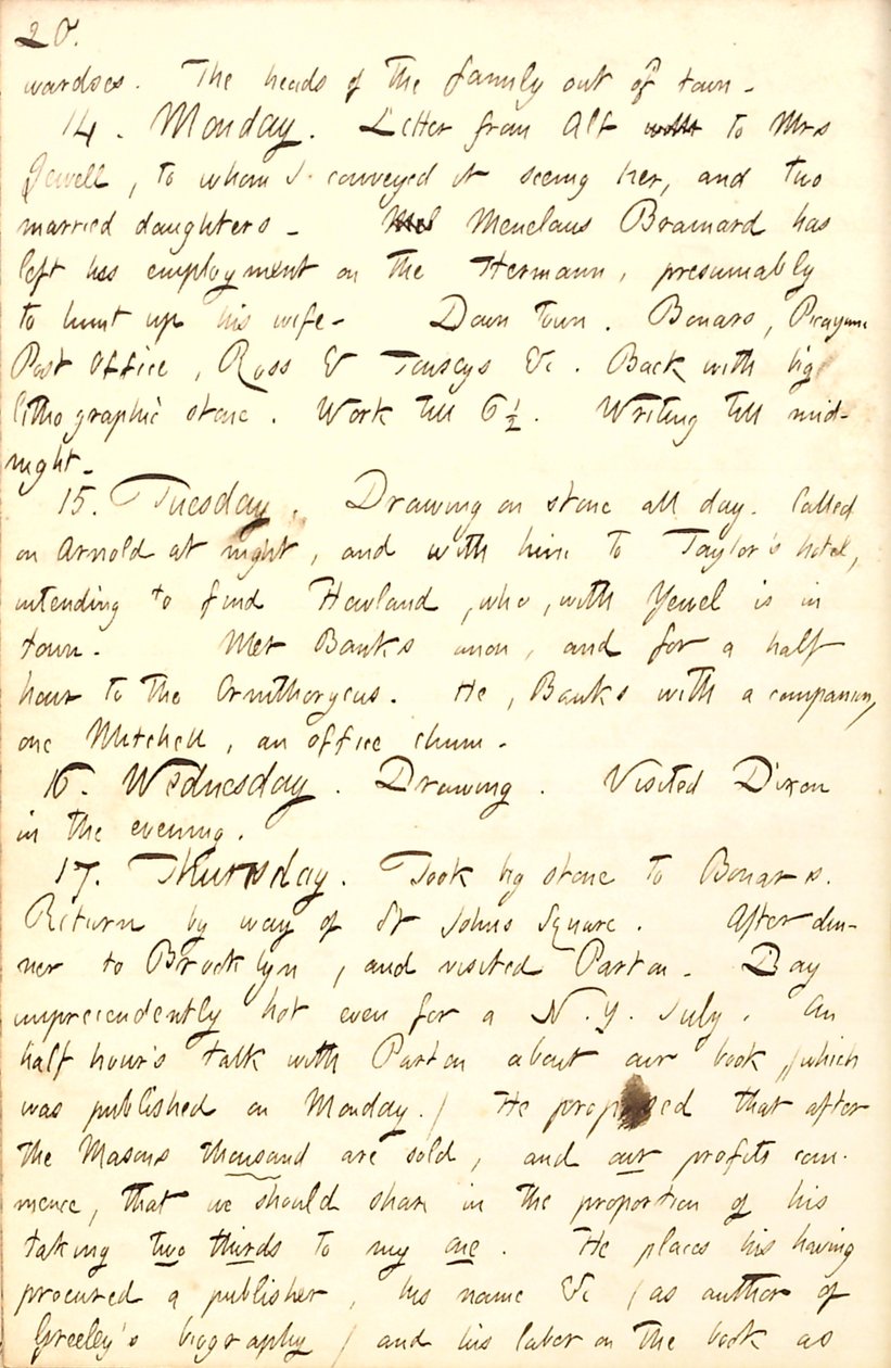 Thomas Butler Gunn naplói- 8. kötet, 27. oldal, 1856. július 13-17 alkotó: Thomas Butler Gunn