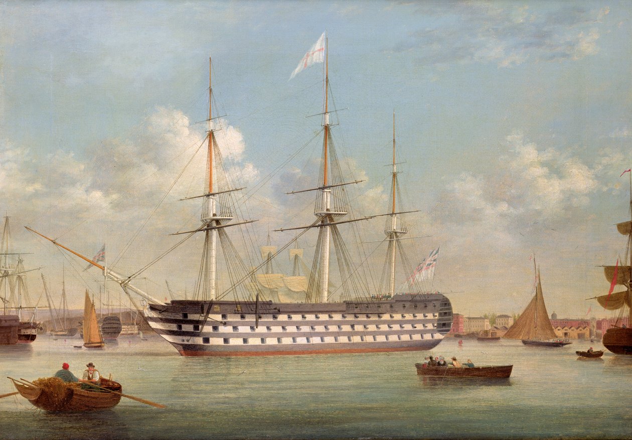 H.M.S. Britannia Plymouth mellett fekszik alkotó: Thomas Buttersworth