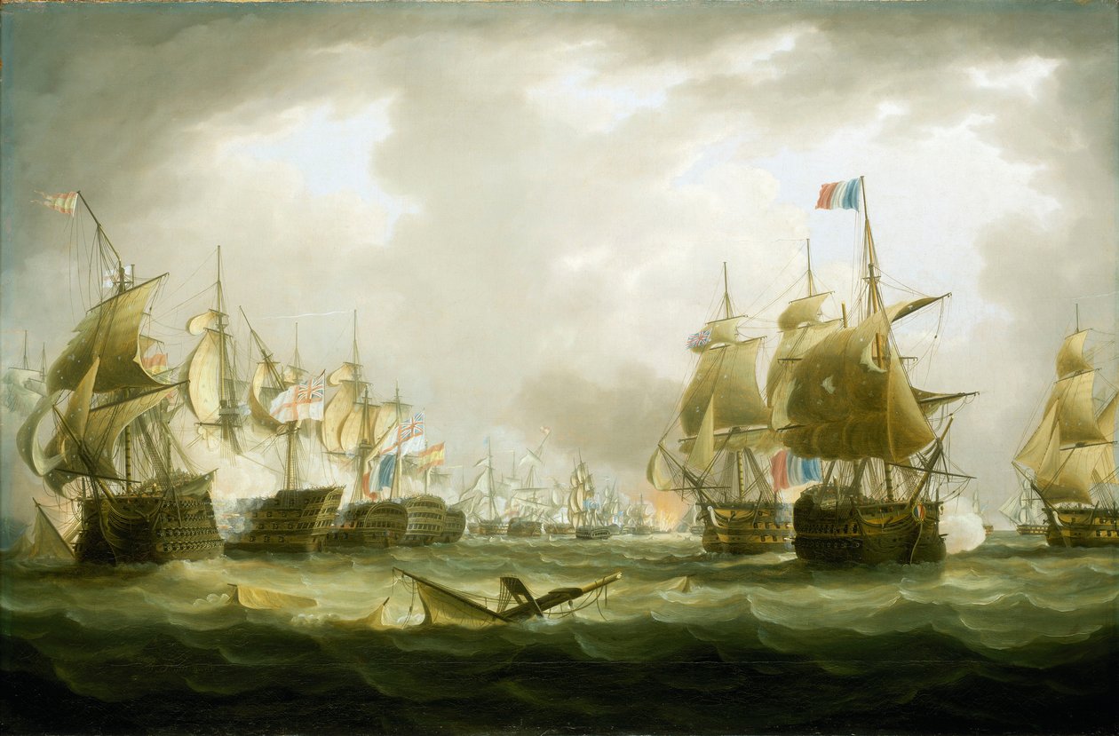 A trafalgari csata, 1805. október 21., az akció kezdete, 19. század eleje (olaj, vászon) alkotó: Thomas Buttersworth