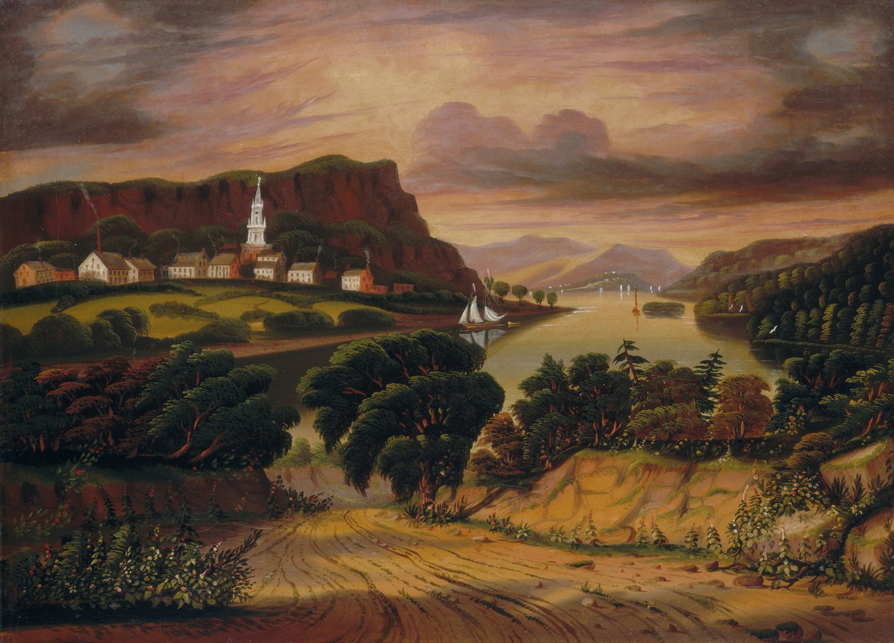 Lake George és Caldwell faluja, 19. század közepe. alkotó: Thomas Chambers