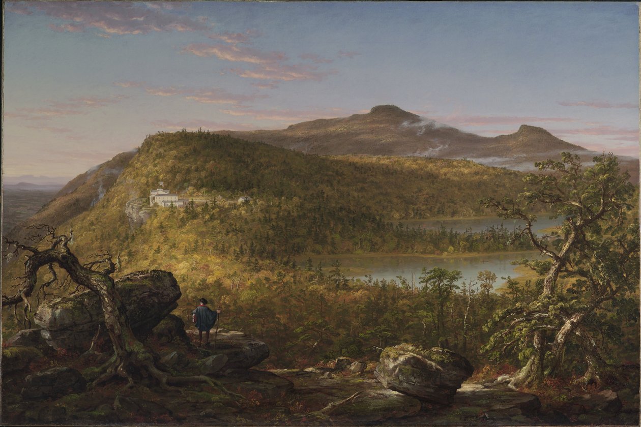 A két tó és a Mountain House látképe, Catskill-hegység, reggel alkotó: Thomas Cole