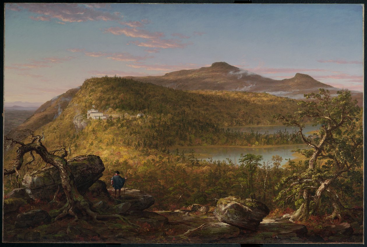 Kilátás a két tóra és a hegyi házra, a Catskill-hegységre, reggel alkotó: Thomas Cole