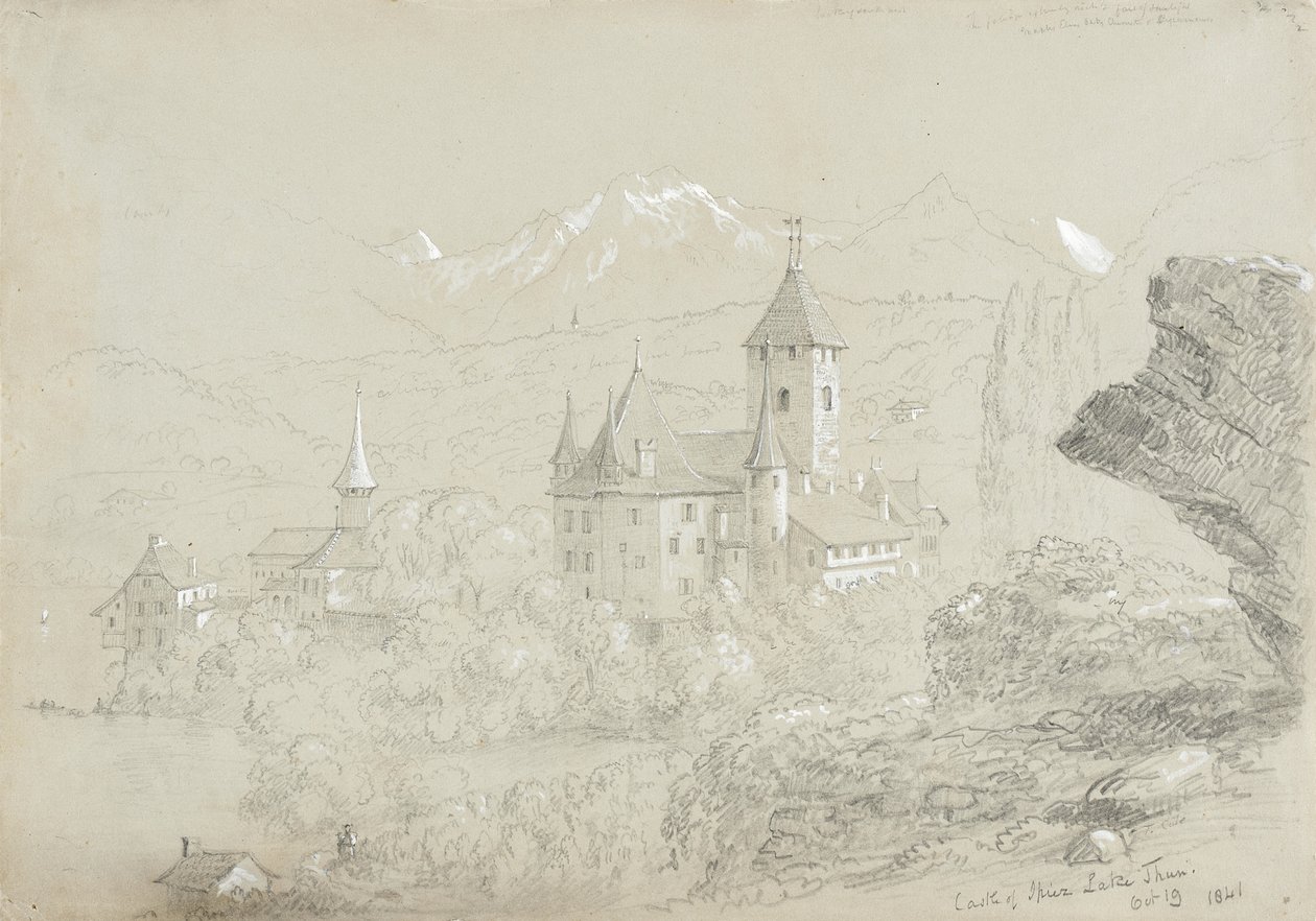 Spiez vára, 1841 (ceruza és gouache szürkés-zöld papíron) alkotó: Thomas Cole