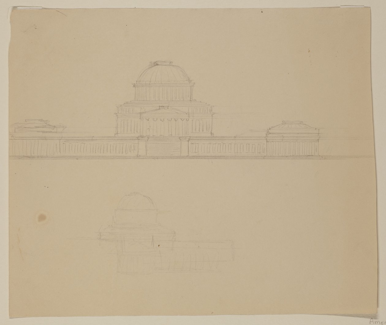 Az ohiói állami ház emeletének ábrázolása, 1838 körül (grafitceruza, bézs színű vattapapír) alkotó: Thomas Cole
