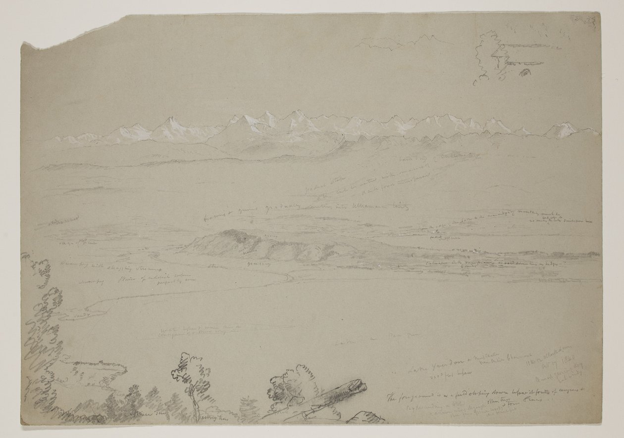 Yverdon-tó vagy Neuchatel-tó a Chaumont-hegyről, Svájc, 1841 (papíron gouache-val megerősített ceruza) alkotó: Thomas Cole