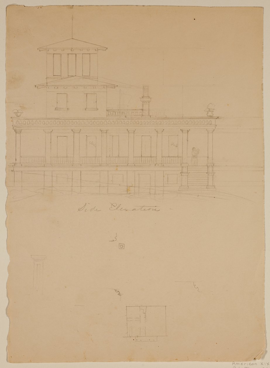 A tervezett villa oldalnézete Catskillben alkotó: Thomas Cole
