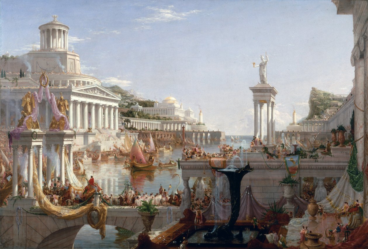 A birodalomfogyasztás menete – A Római Birodalom apoteózisa. A 2. terven Atlantisz (Atlantisz) szigete a maga pompájában. Thomas Cole festménye alkotó: Thomas Cole