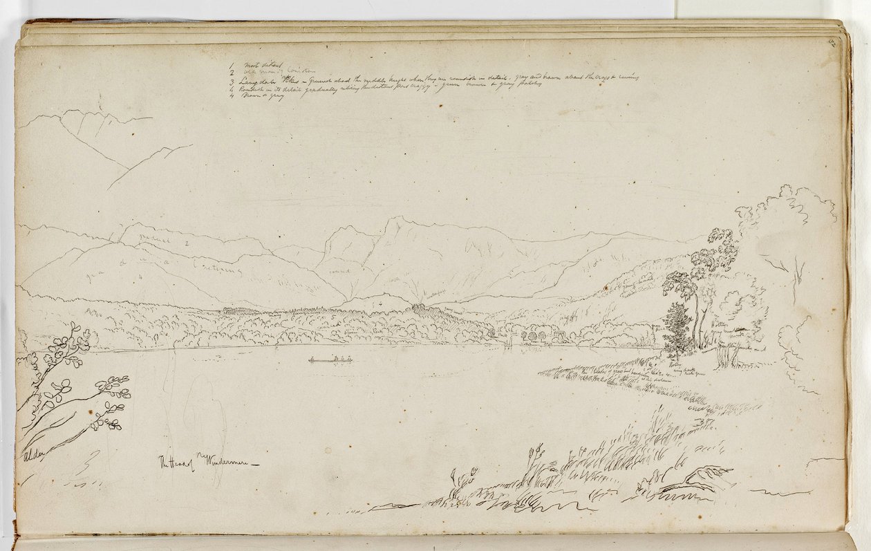Windermere vezetője, Lake District, Anglia, 1829 (toll és tinta ceruza felett papíron) alkotó: Thomas Cole