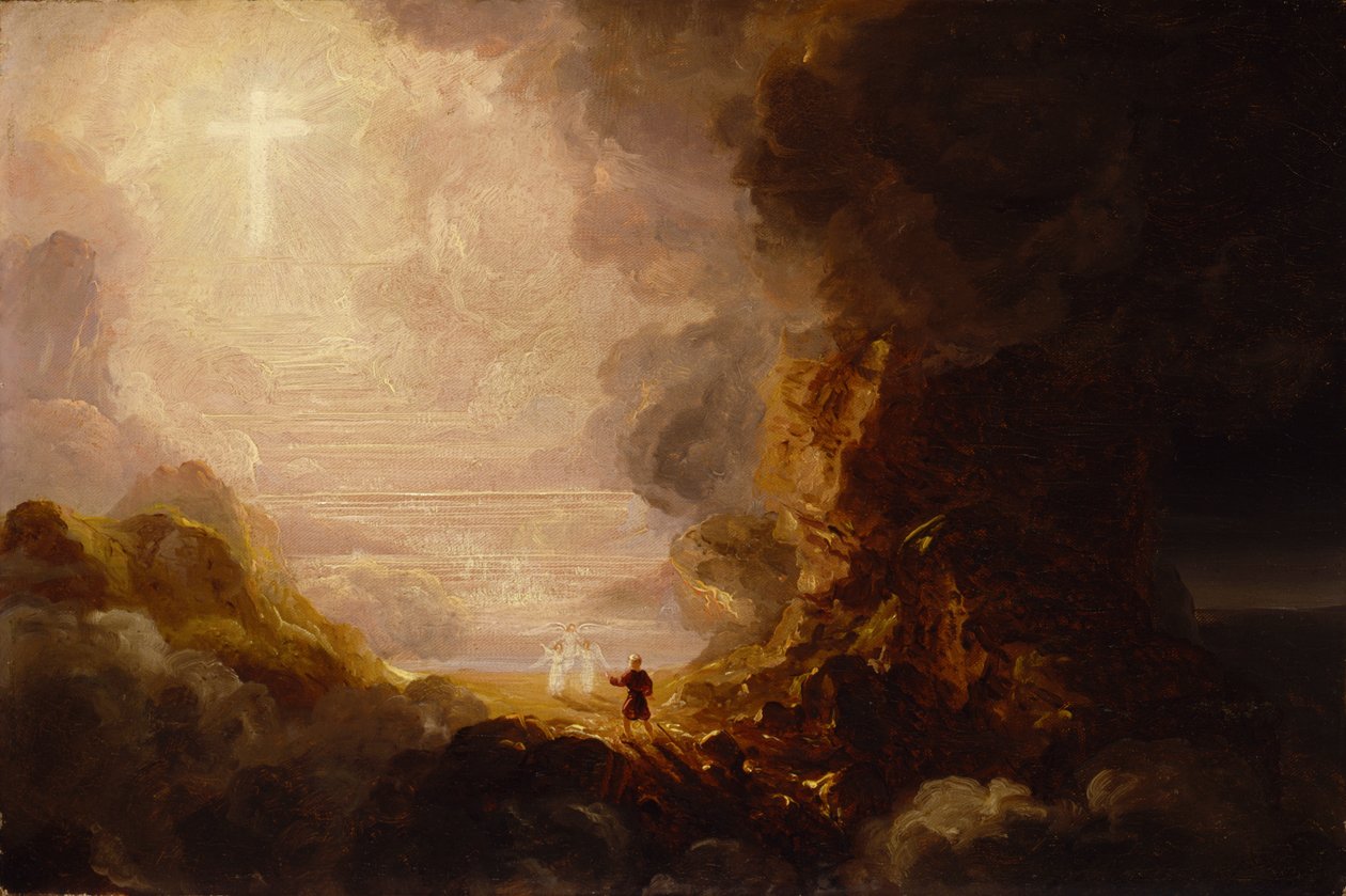 A kereszt zarándoka utazása végén tanulmány A kereszt és a világ című sorozathoz, kb. alkotó: Thomas Cole