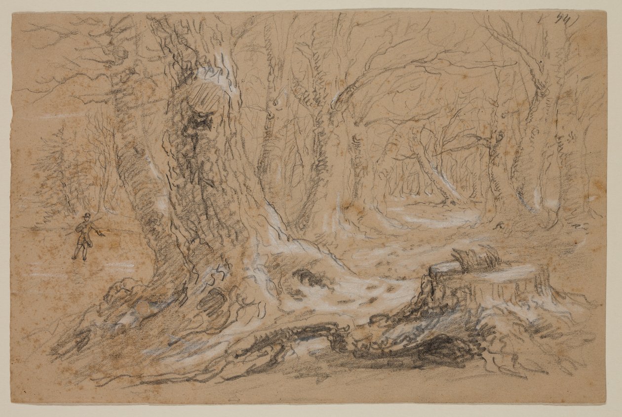 Fák télen emberrel a Frozen Creeken (ceruza és gouache papíron) alkotó: Thomas Cole