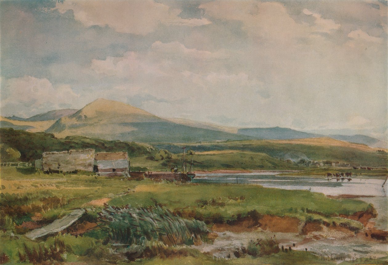 Folyói jelenet házikókkal, 1887 alkotó: Thomas Collier