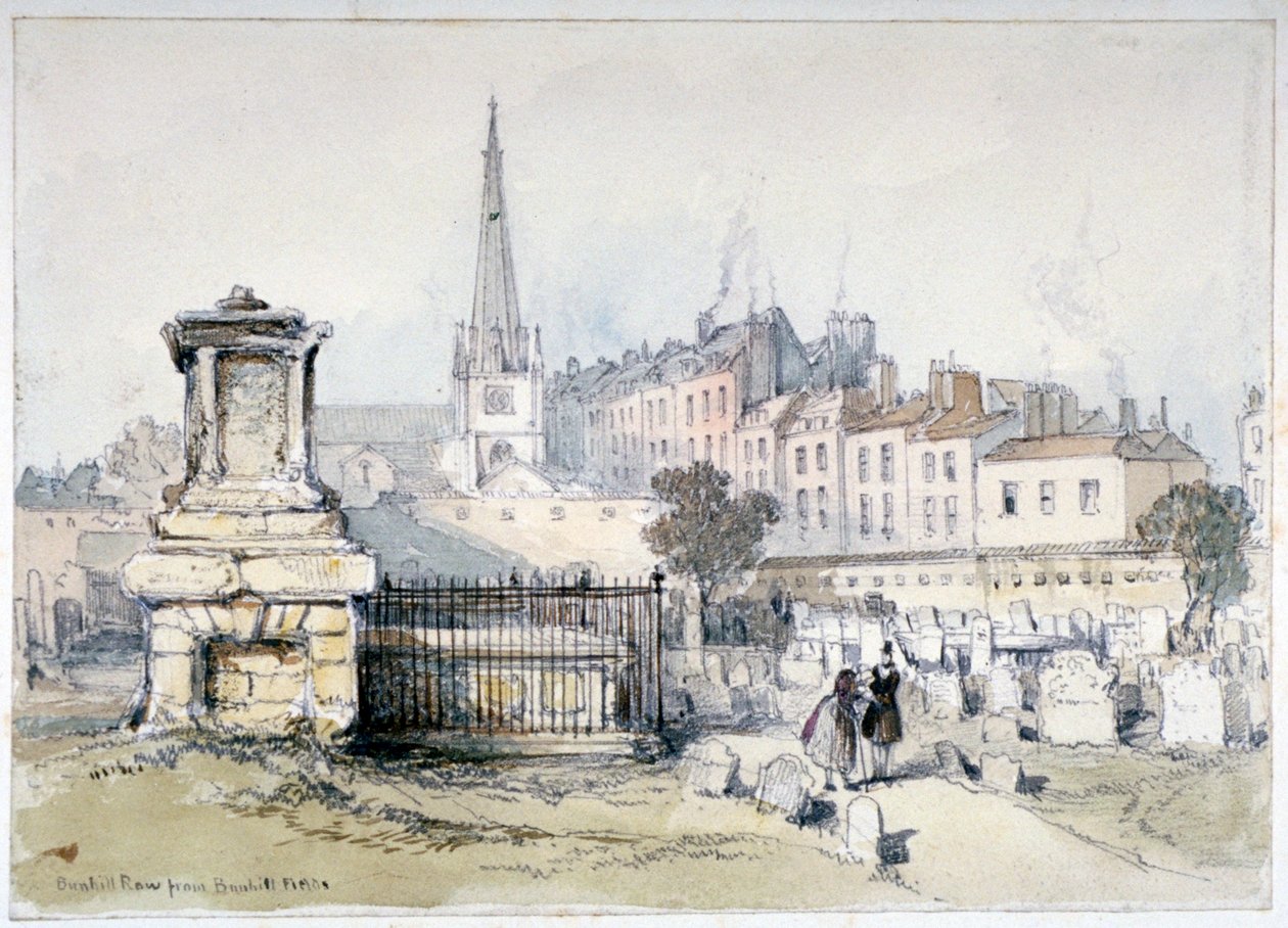 Kilátás a Bunhill Row-ra a Bunhill Fieldsből, Finsbury, Islington, London, 1860. alkotó: Thomas Colman Dibdin