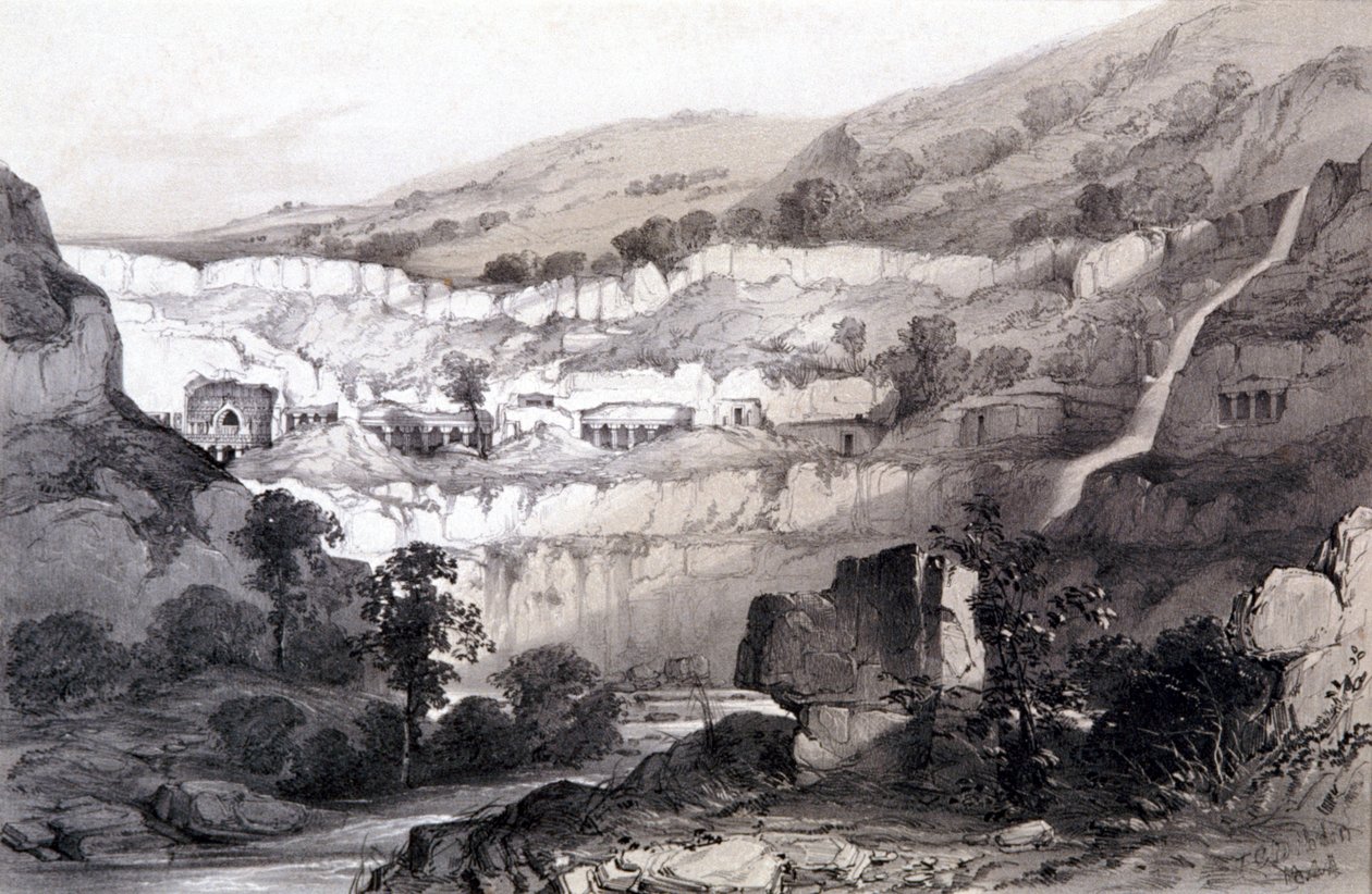 Barlangok kilátása, Ajunta, India, 1844 alkotó: Thomas Colman Dibdin