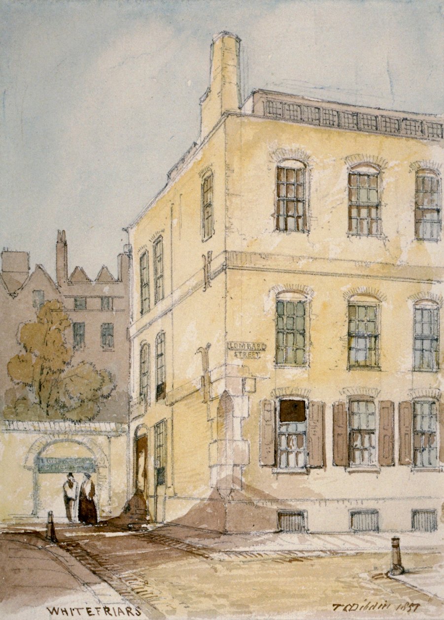 A Whitefriars képe, amely a Lombard Street sarkát mutatja Londonban, 1851. alkotó: Thomas Colman Dibdin