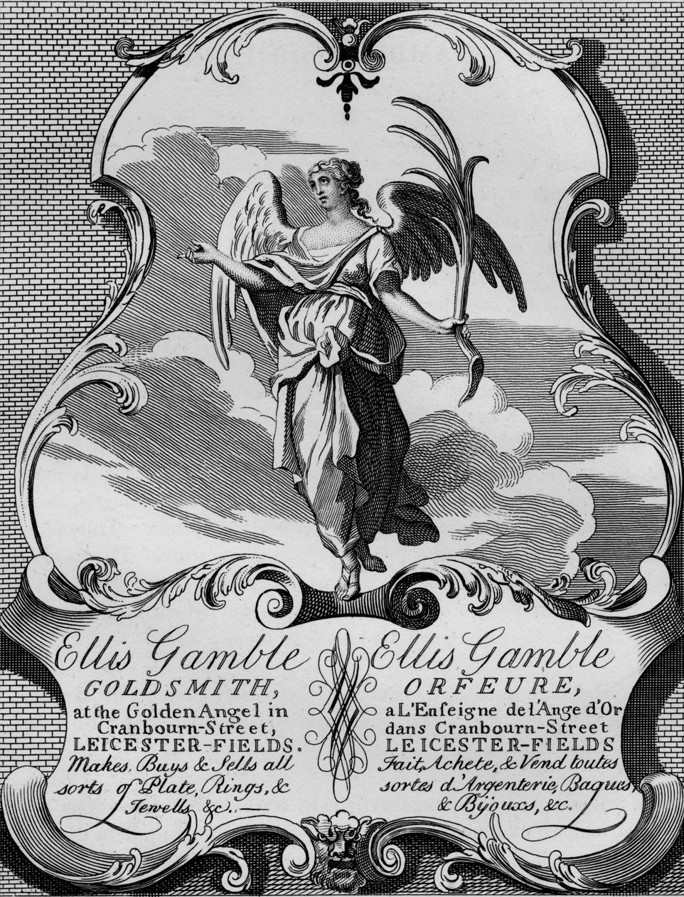 Ellis Gamble ötvös kártyája, 1720-as évek, 1827. alkotó: Thomas Cook