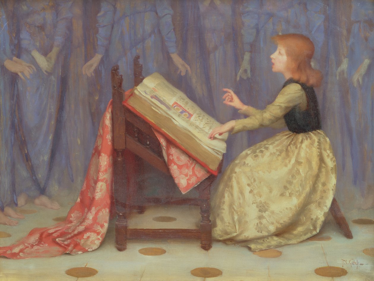 Lány ül egy belső térben alkotó: Thomas Cooper Gotch