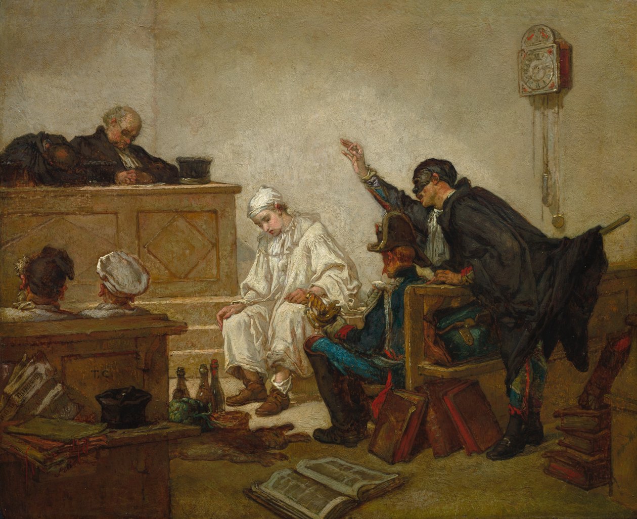 Pierrot a büntetőbíróságon, 1864-70 körül (olaj, fatábla) alkotó: Thomas Couture