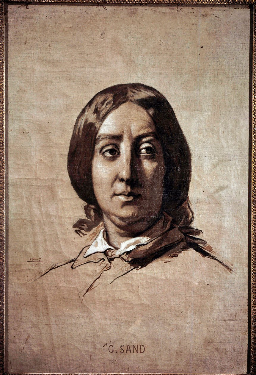 Georges Sand (1804-1876) portréja (Aurore Dupin, Baronne Dudevant) francia író Thomas Couture rajza (1815-1879) 1859 V. 0,61x0,4 m Versailles, vármúzeum alkotó: Thomas Couture