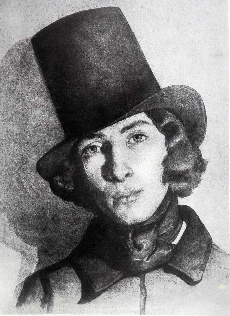 Maurice Sand (1823-1889), George Sand fia, 21 éves portréja - Thomas Couture (1815-1879) dátum nélküli rajza - ezt a rajzot sokáig anyja, George Sand rajzának tartották alkotó: Thomas Couture