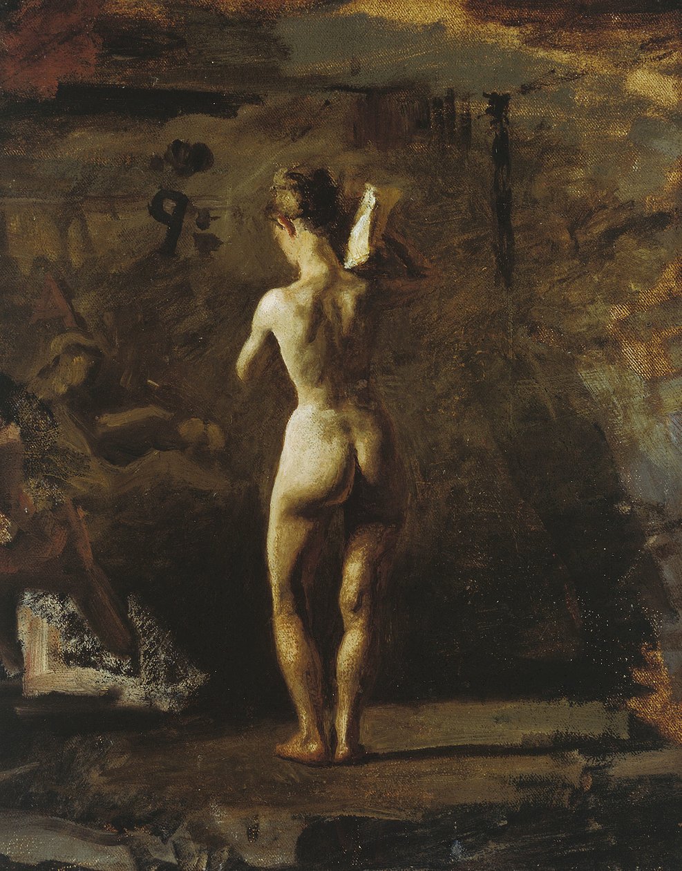 Tanulmány a "William Rush, aki a Schuylkill folyó allegorikus alakját faragja" című könyvhöz alkotó: Thomas Cowperthwait Eakins