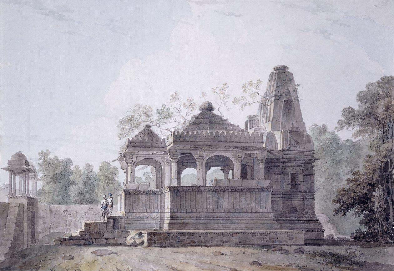 Hindu templom a Rohtas erődben, Biharban, alkotó: Thomas Daniell