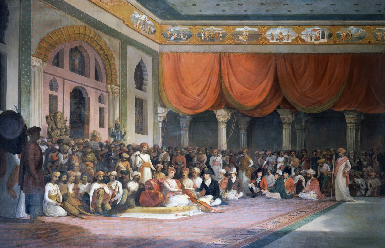 Charles Warre Malet szerződést kötött a Maratha Birodalom Peshwával 1790-ben Durbarban alkotó: Thomas Daniell