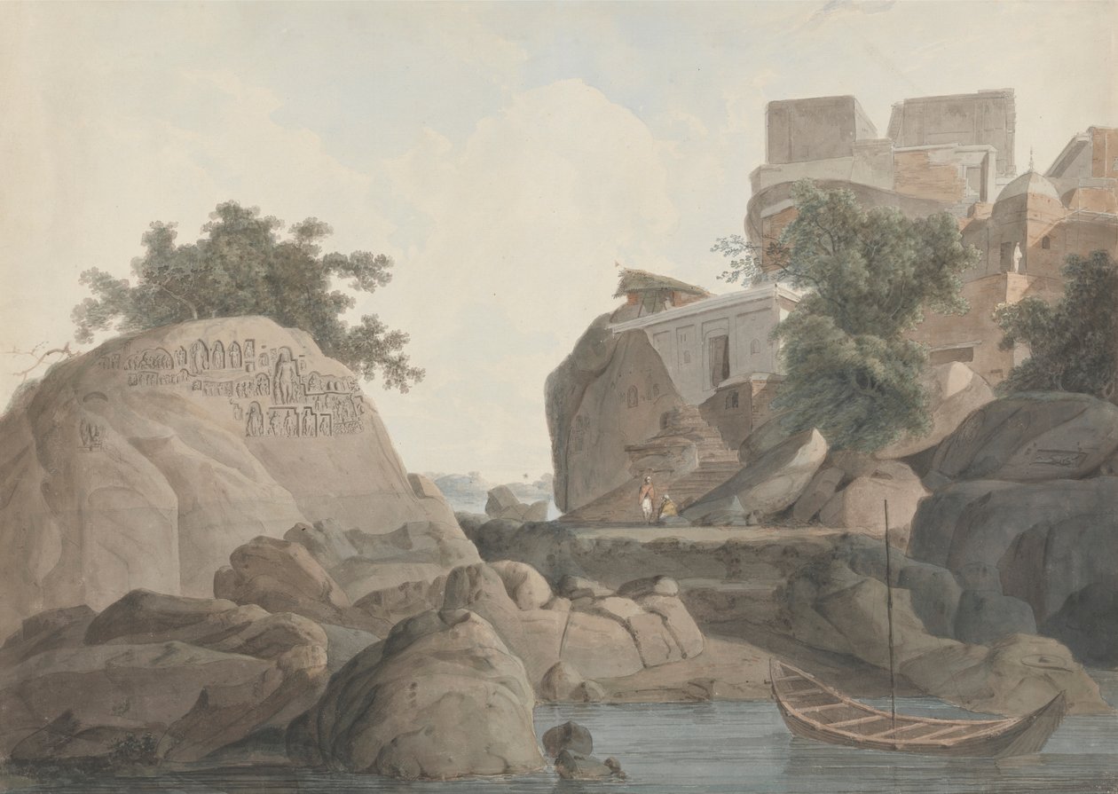Fakir szikla Sultanganjban, a Gangesz folyón alkotó: Thomas Daniell