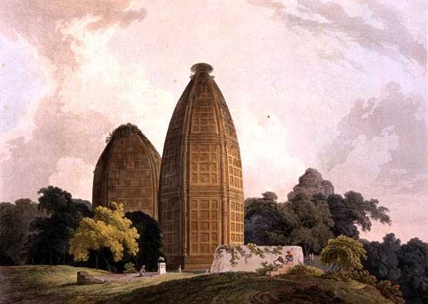 Hindu templomok Bindrapundban, a Jumna folyónál, a "Keleti tájképek"-ből: Huszonnégy nézet Hinduosztánban". alkotó: Thomas Daniell