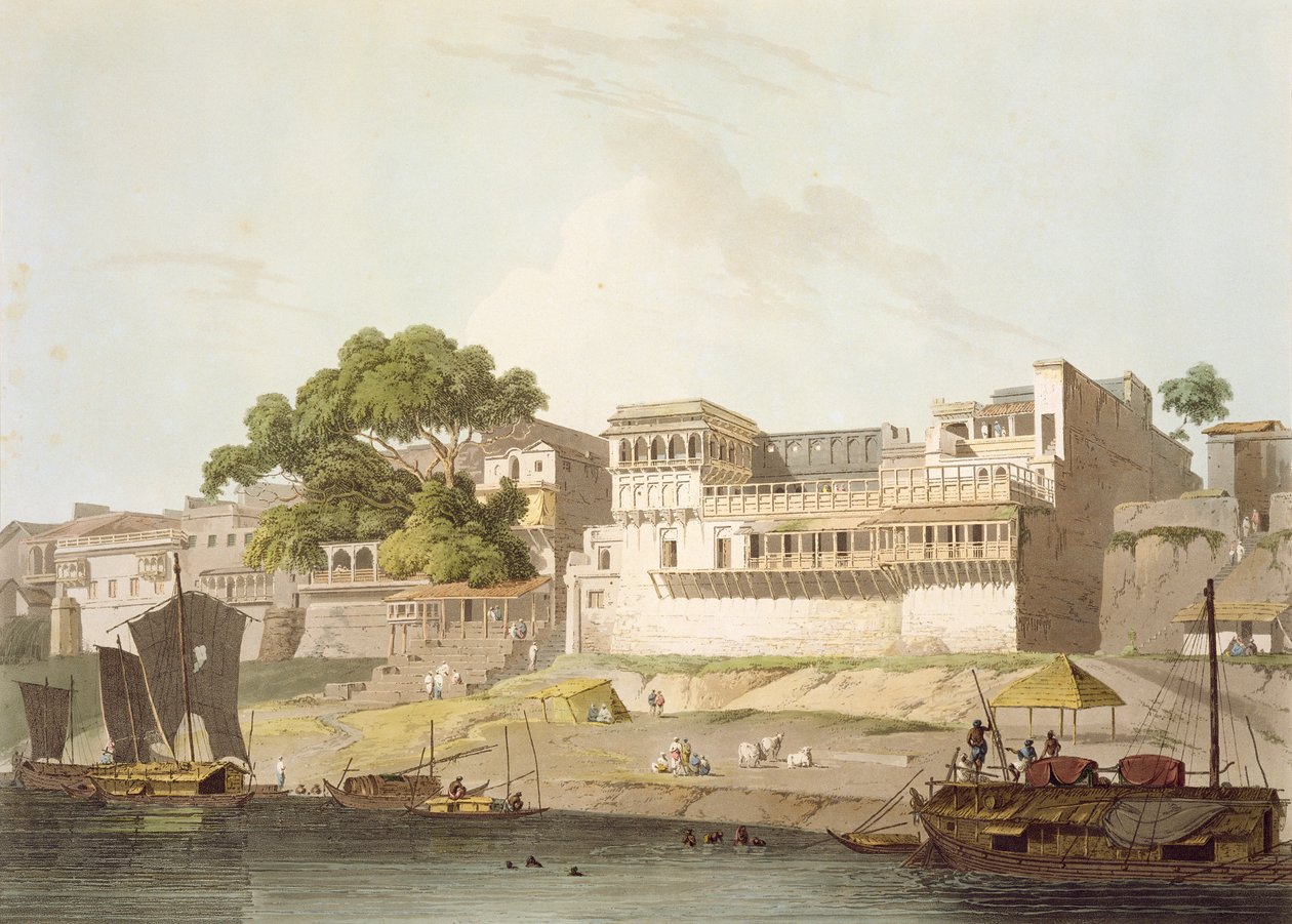 Patna városának része, a Gangesz folyón, a „Keleti tájkép: Huszonnégy nézet Hindoostanban” című filmből, 1795 alkotó: Thomas Daniell
