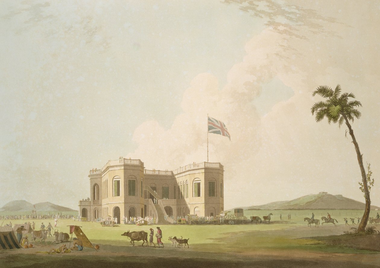 Az Assembly Rooms on the Race Ground Madras mellett, 37. tábla az „Oriental Scenery: Twenty Four Views in Hindoostan” című könyvből, Thomas és William (1769-1837) Daniell metszete, 1798. alkotó: Thomas Daniell