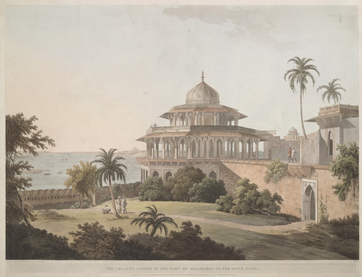 A Chalees Satoon Allahabad erődjében a Jumna folyón alkotó: Thomas Daniell