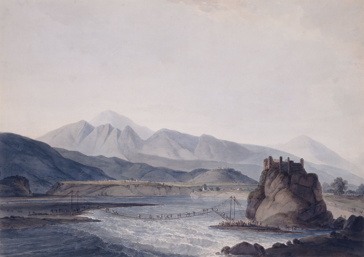 Kötélhíd, Srinagar, Garhwal, Uttar Pradesh, alkotó: Thomas Daniell