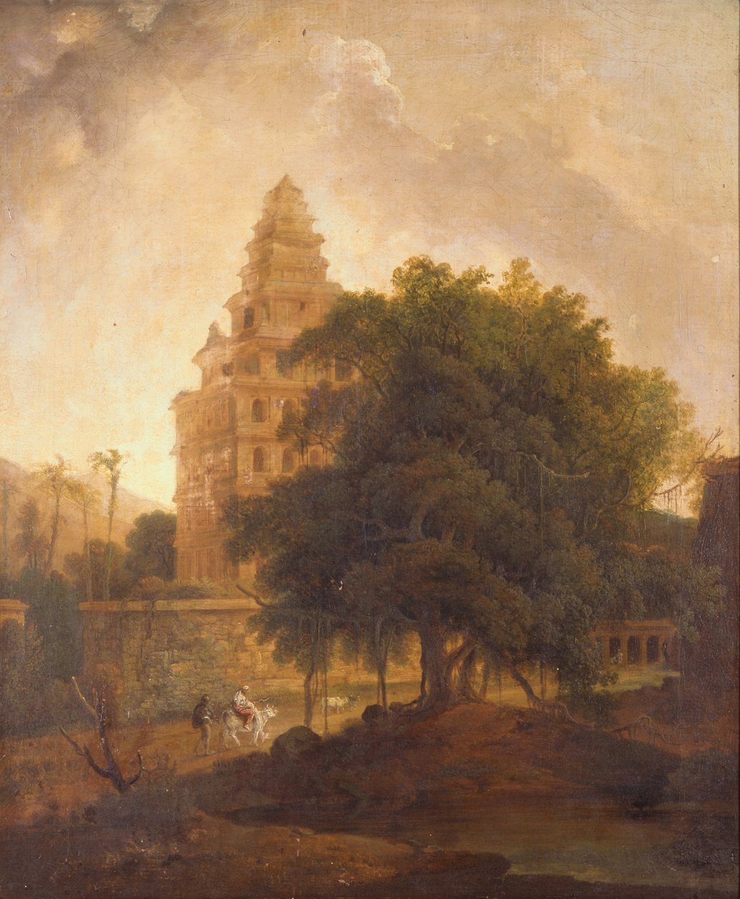 Utazók a Kalyan Mahal, Gingee, Tamil Nadu ösvényén alkotó: Thomas Daniell